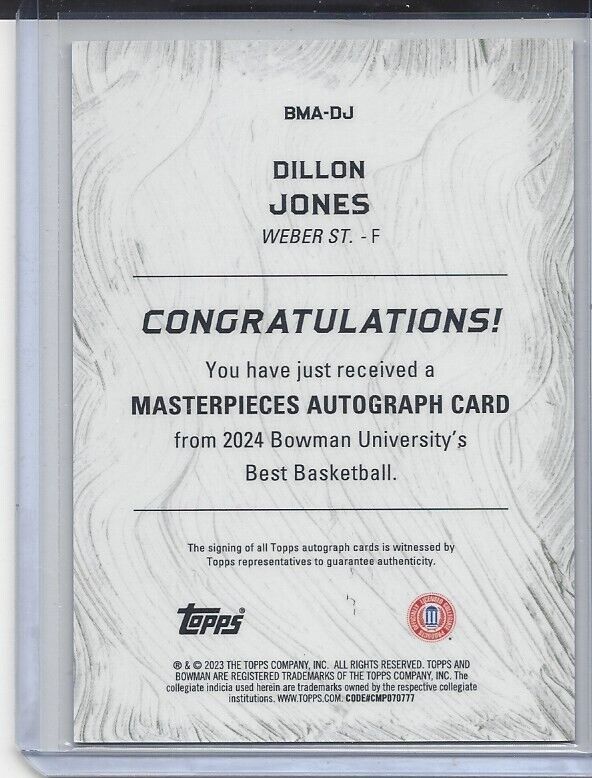 DILLON JONES 2023 BOWMAN BEST U MASTERPIECES GOLD GEOMETRIC REFRACTOR AUTO /50