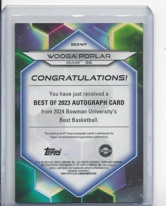 WOOGA POPLAR 2023 BOWMAN'S BEST UNIVERSITY GOLD GEOMETRIC REFRACTOR AUTO #D /50