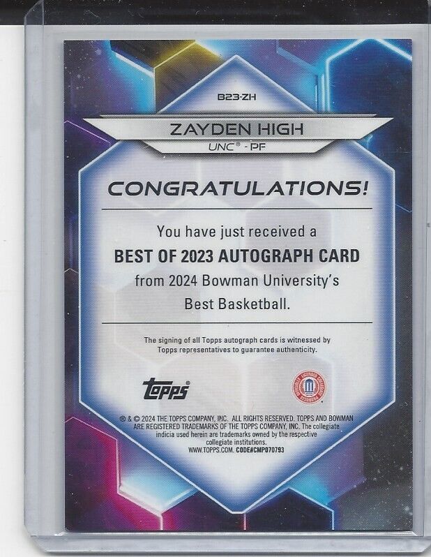 ZAYDEN HIGH 2023 BOWMAN'S BEST UNIVERSITY GOLD REFRACTOR AUTO #D 46/50