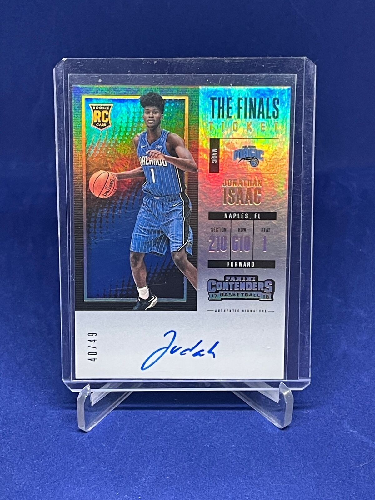 JONATHAN ISAAC 2017-18 PANINI CONTENDERS FINALS TICKET AUTO ROOKIE RC #D 40/49