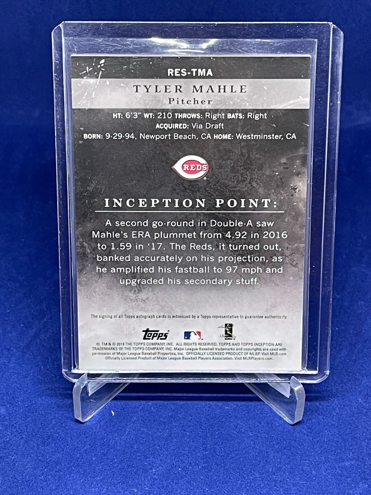 TYLER MAHLE 2018 TOPPS INCEPTION ON CARD AUTO ROOKIE RC #D 161/230