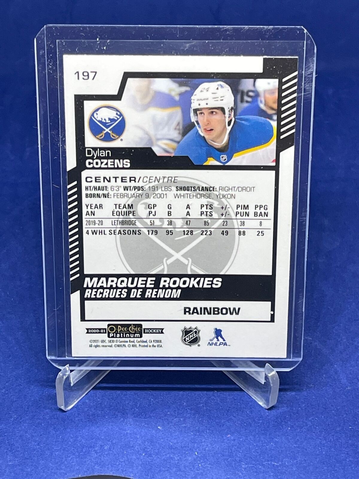 DYLAN COZENS 2020-21 O-PEE-CHEE PLATINUM MARQUEE ROOKIES RAINBOW RC #197