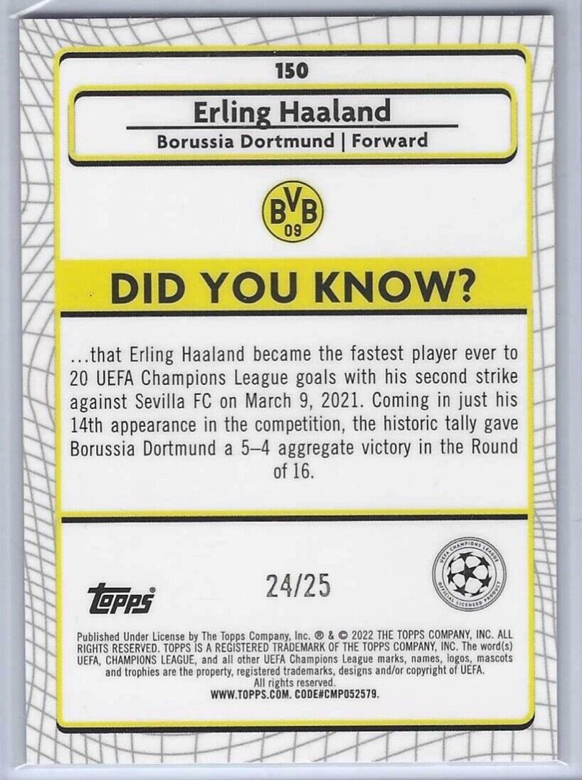 ERLING HAALAND 2021-22 TOPPS MERLIN ORANGE REFRACTOR #D 24/25