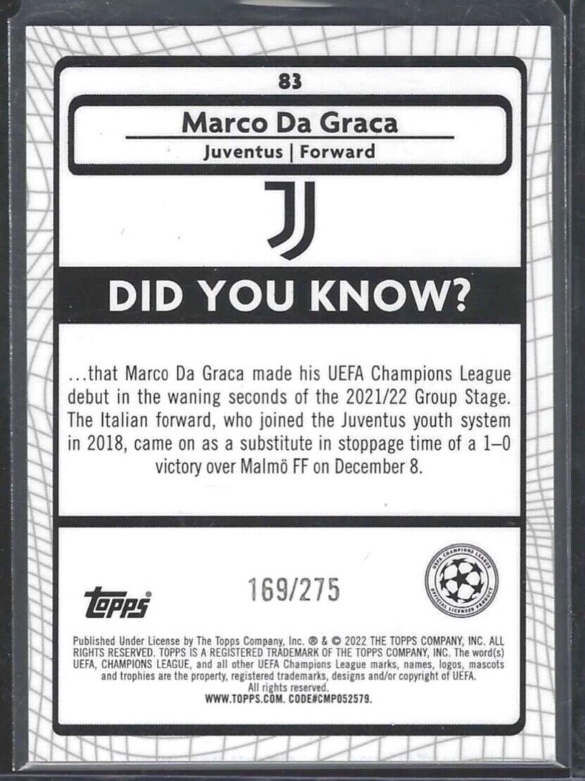MARCO DA GRACA 2021-22 TOPPS MERLIN PINK MOJO REFRACTOR ROOKIE RC #D 169/275