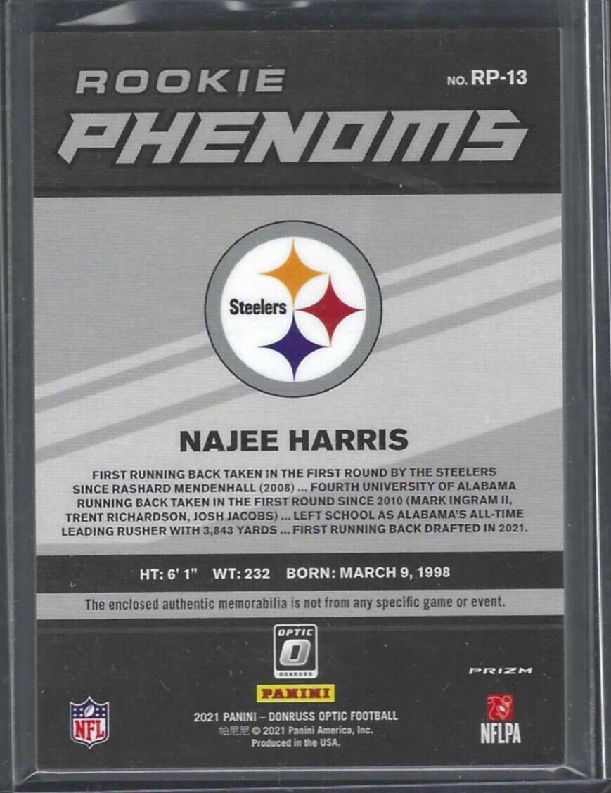 NAJEE HARRIS 2021 PANINI DONRUSS OPTIC RED PRIZM ROOKIE PHENOMS PATCH RC #RPH-13