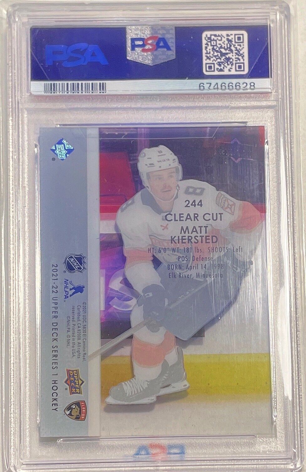 MATT KIERSTED 2021-22 UPPER DECK CLEAR CUT YOUNG GUNS RC #244 PSA 10 POP 1/1