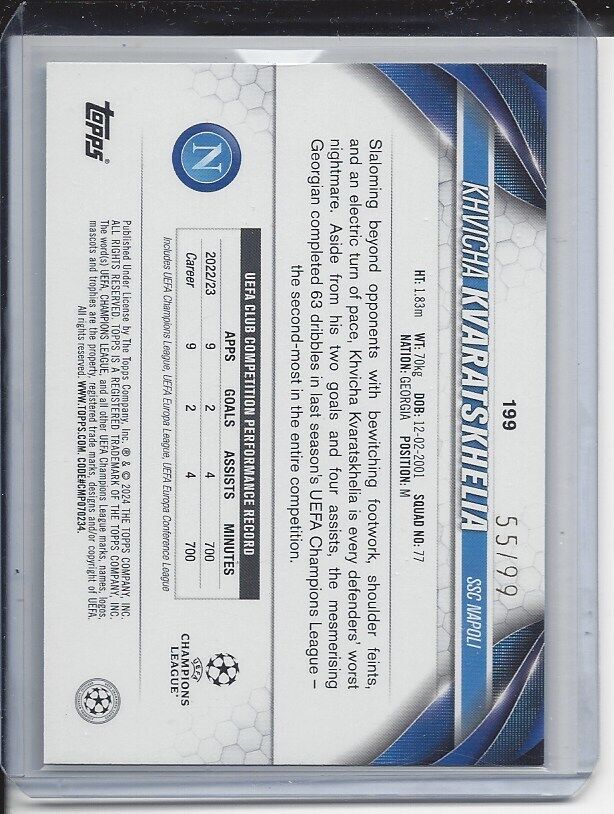 KHVICHA KVARATSKHELIA 2023-24 TOPPS CLUB COMPETITIONS UCL NEON GREEN FOIL #D /99