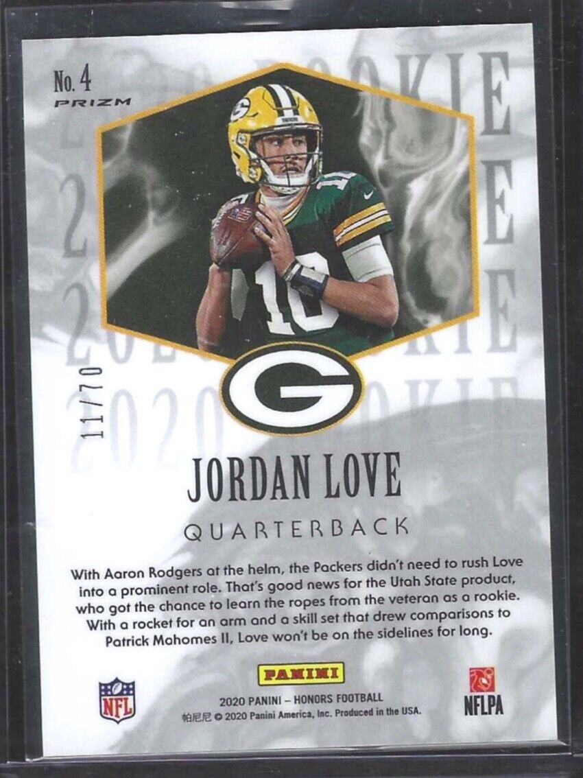 JORDAN LOVE 2020 PANINI HONORS SILVER PRIZM ROOKIE RC #D 11/70
