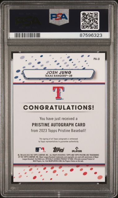 JOSH JUNG 2023 TOPPS PRISTINE ON CARD AUTO REFRACTOR RC #PAJJ PSA 10 GEM MINT