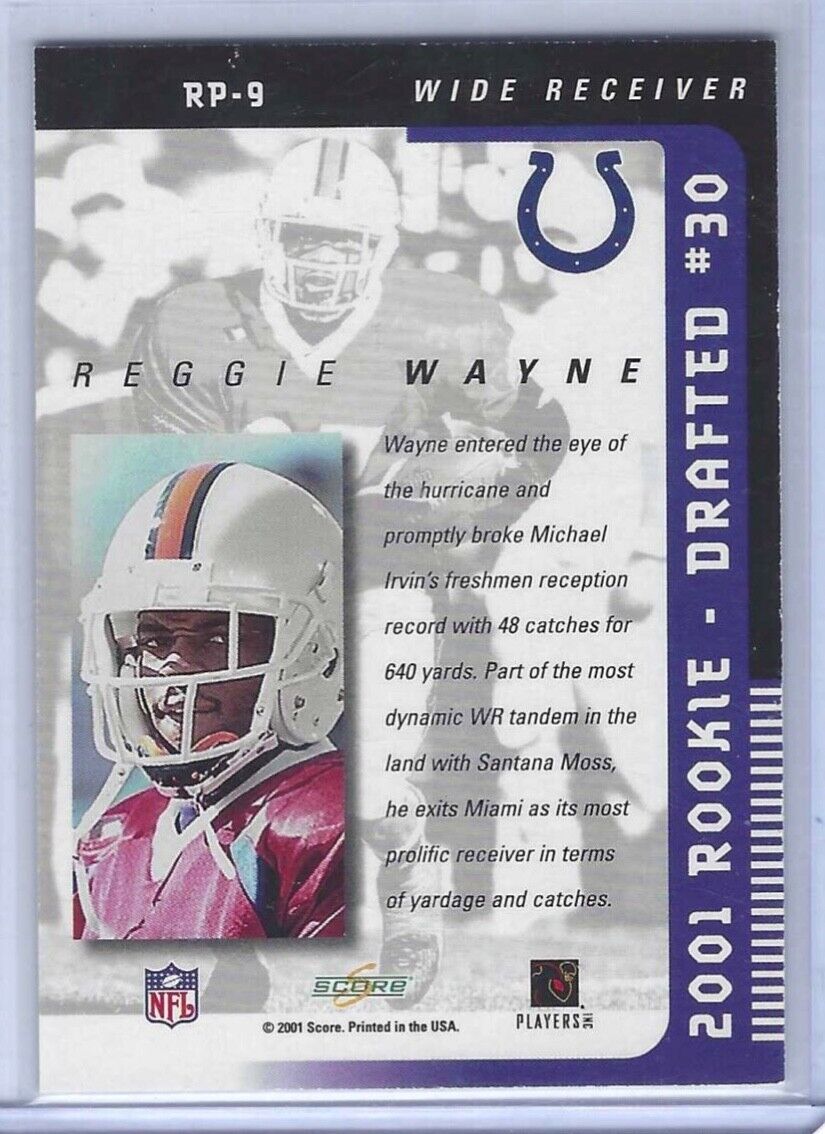 REGGIE WAYNE 2001 SCORE SELECT ROOKIE PREVIEW AUTO RC #RP-9