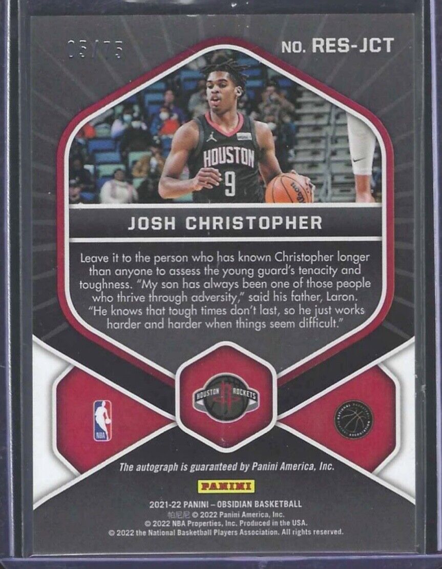 JOSH CRISTOPHER 2021-22 PANINI OBSIDIAN PURPLE ROOKIE ERUPTION AUTO RC #D 05/75