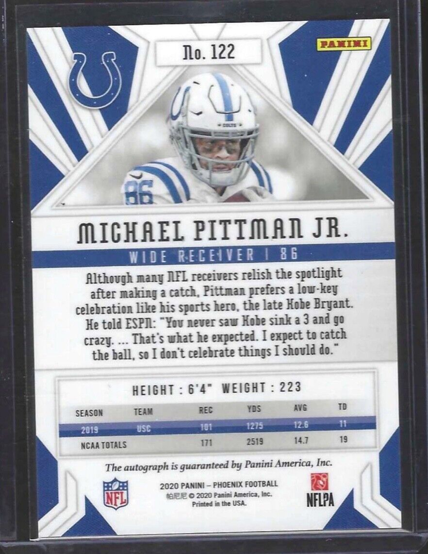 MICHAEL PITTMAN JR 2020 PANINI PHOENIX SILVER PRIZM ROOKIE AUTO RC #122