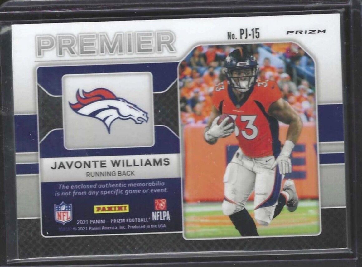 JAVONTE WILLIAMS 2021 PANINI PRIZM PREMIER GREEN PULSAR PRIZM PATCH RC #PJ-15