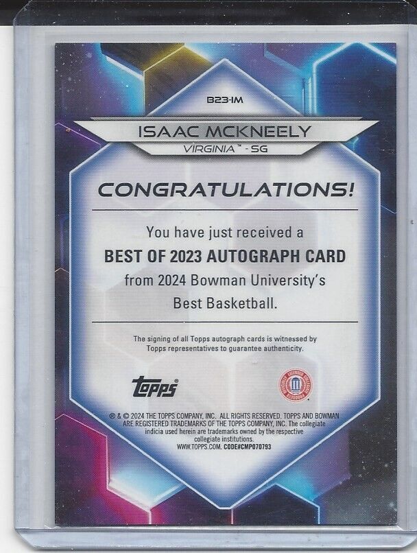 ISAAC MCKNEELY 2023 BOWMANS BEST UNIVERSITY VT REFRACTOR AUTO #D 81/125