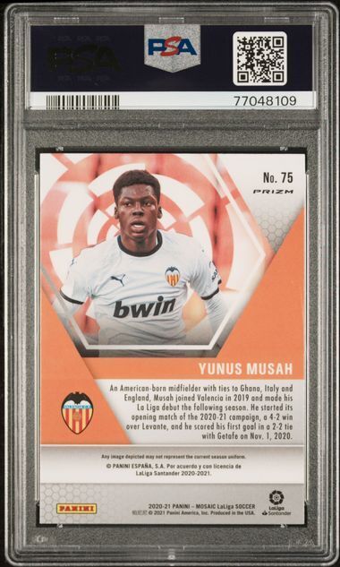 YUNUS MUSAH 2020-21 PANINI MOSAIC LA LIGA GENESIS PRIZM SP RC #75 PSA 10 GEM