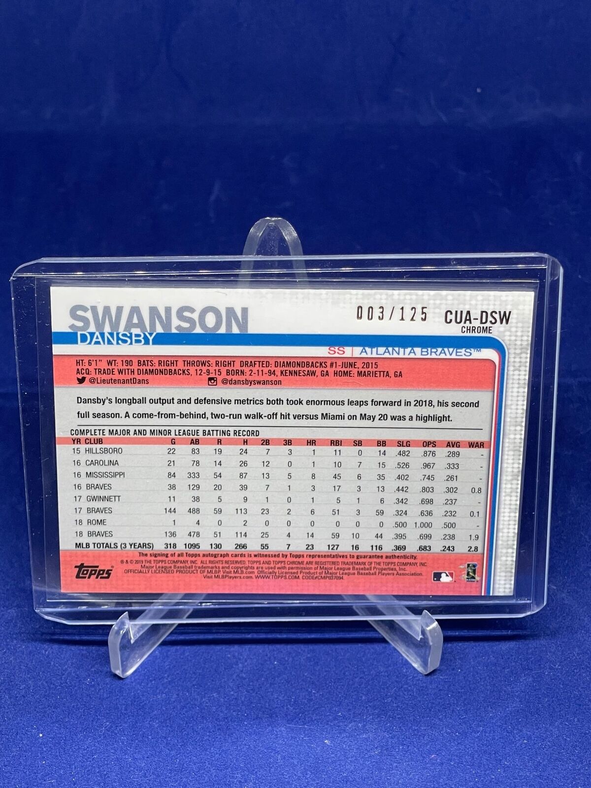 DANSBY SWANSON 2019 TOPPS CHROME UPDATE AUTO X-FRACTOR #D 3/125