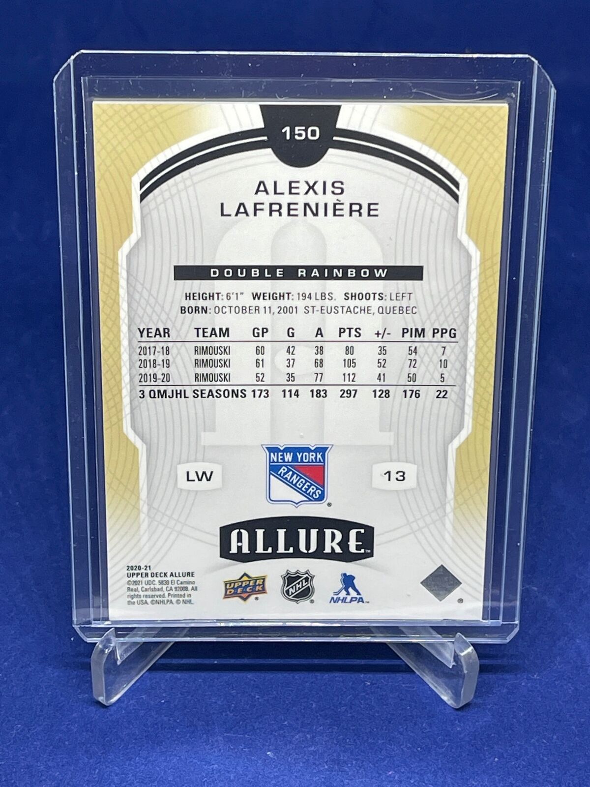 ALEXIS LAFRENIERE 2020-21 UPPER DECK ALLURE DOUBLE RAINBOW ROOKIE RC #150