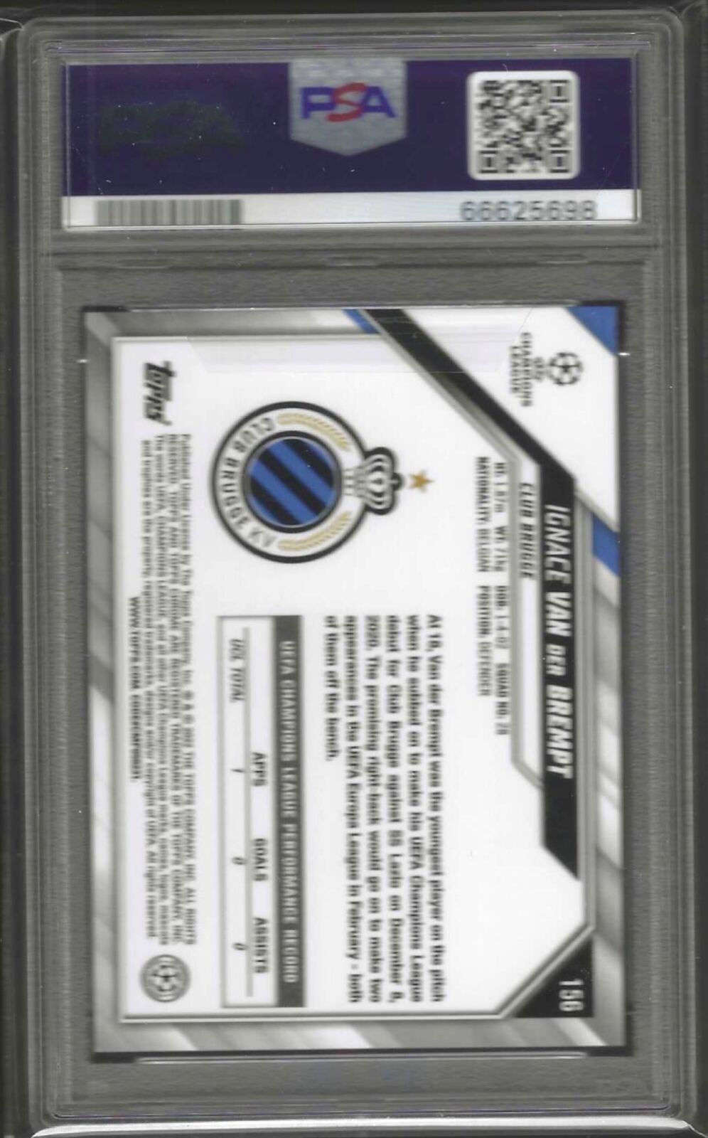 IGNACE VAN DER BREMPT 2021 TOPPS CHROME BLACK WHITE RAYWAVE REFRACTOR RC PSA 10