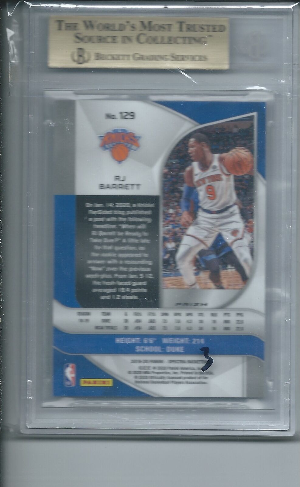 RJ BARRETT 2019-20 PANINI SPECTRA VARIATIONS SILVER PRIZM RC #129 BGS 9.5 POP 4