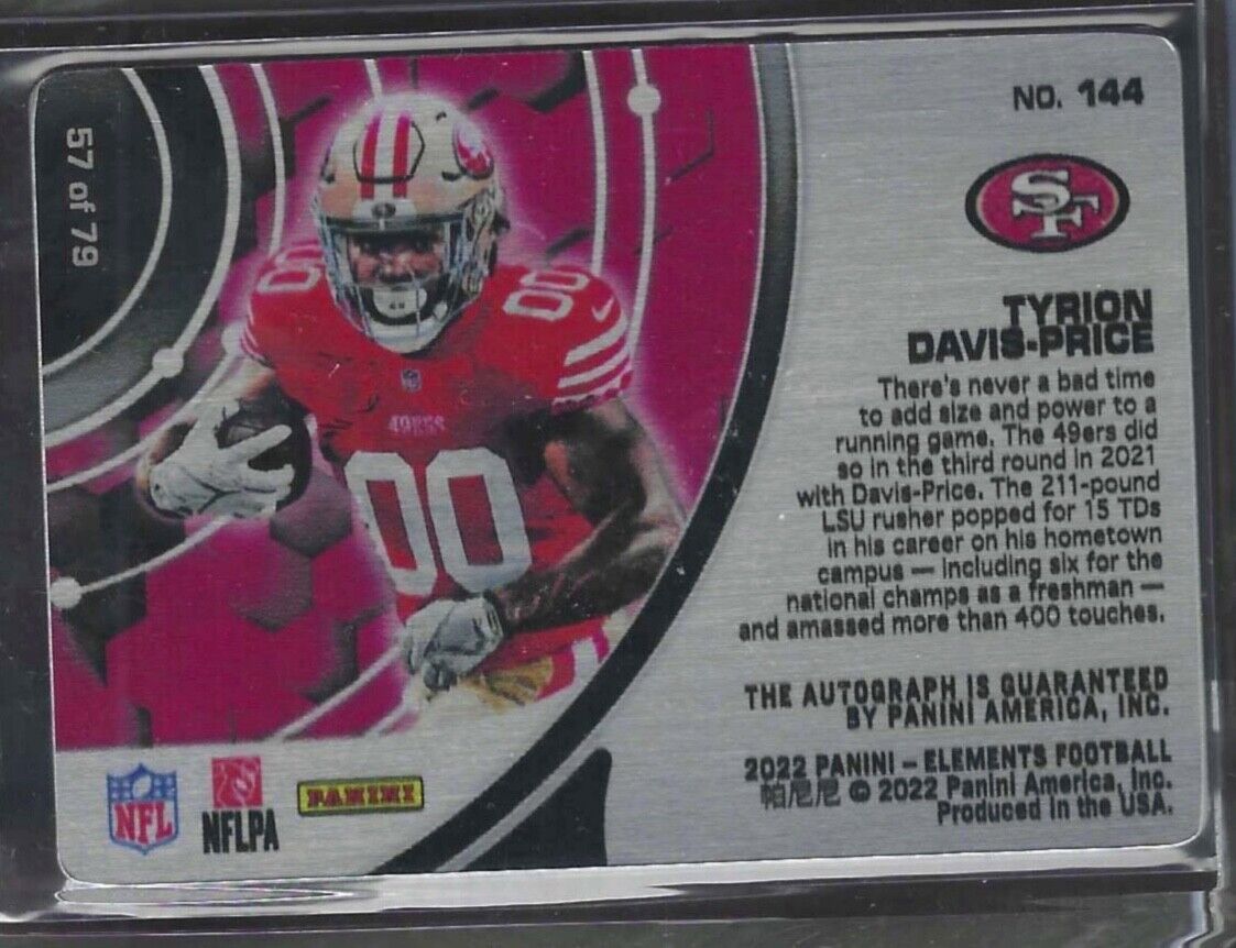 TYRION DAVIS-PRICE 2022 PANINI ELEMENTS GOLD ROOKIE STEEL AUTO RC #D 57/79
