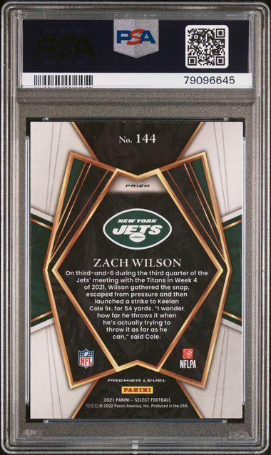 ZACH WILSON 2021 PANINI SELECT PREMIER LEVEL COSMIC PRIZM RC #144 PSA 10 POP 4