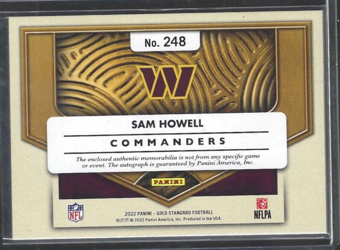SAM HOWELL 2022 PANINI GOLD STANDARD ROOKIE DUAL PATCH AUTO RC #D 142/149