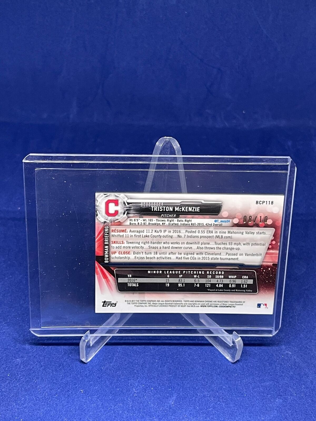 TRISTON MCKENZIE 2017 BOWMAN CHROME RED MINI REFRACTOR PROSPECT #D 8/10
