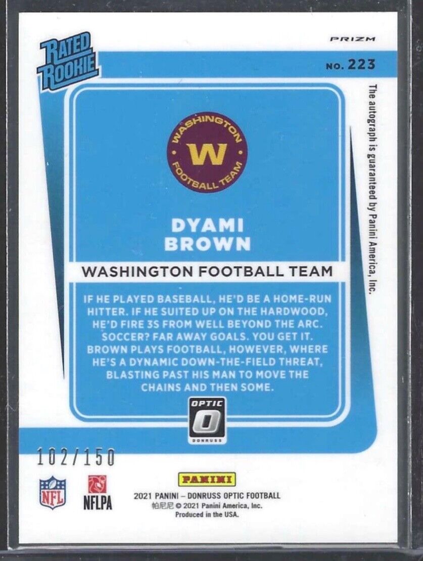 DYAMI BROWN 2021 PANINI DONRUSS OPTIC RATED ROOKIE AUTO RC #D 102/150