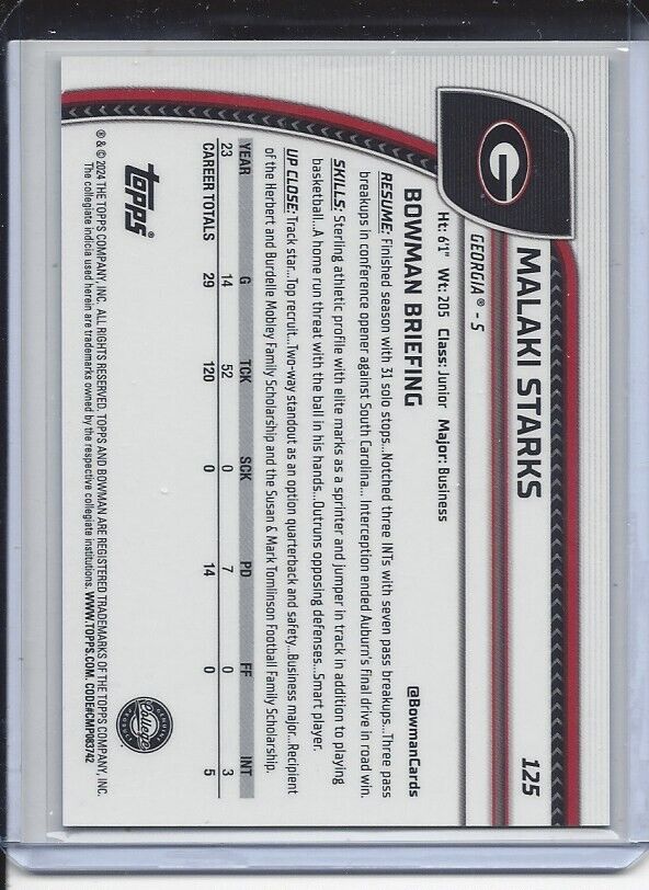 MALAKI STARKS 2024 BOWMAN CHROME UNIVERSITY GREENS SHIMMER REFRACTOR #D /99