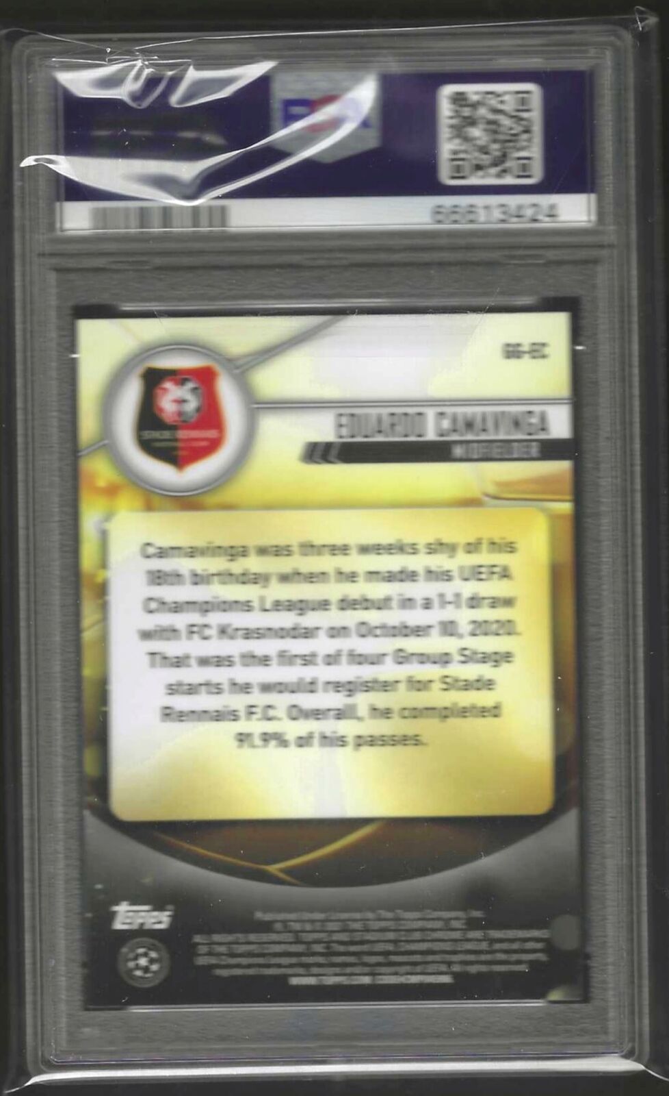 EDUARDO CAMAVINGA 2020-21 TOPPS STADIUM CLUB GLIMPSES OF GOLD RC PSA 10 POP 5