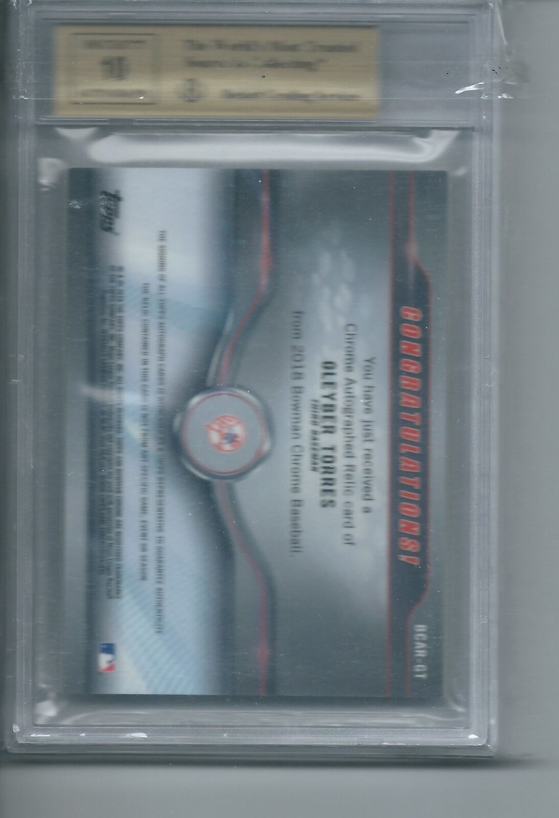 GLEYBER TORRES 2018 BOWMAN CHROME ORANGE REFRACTOR PATCH AUTO 7/25 BGS 9.5 10 AU