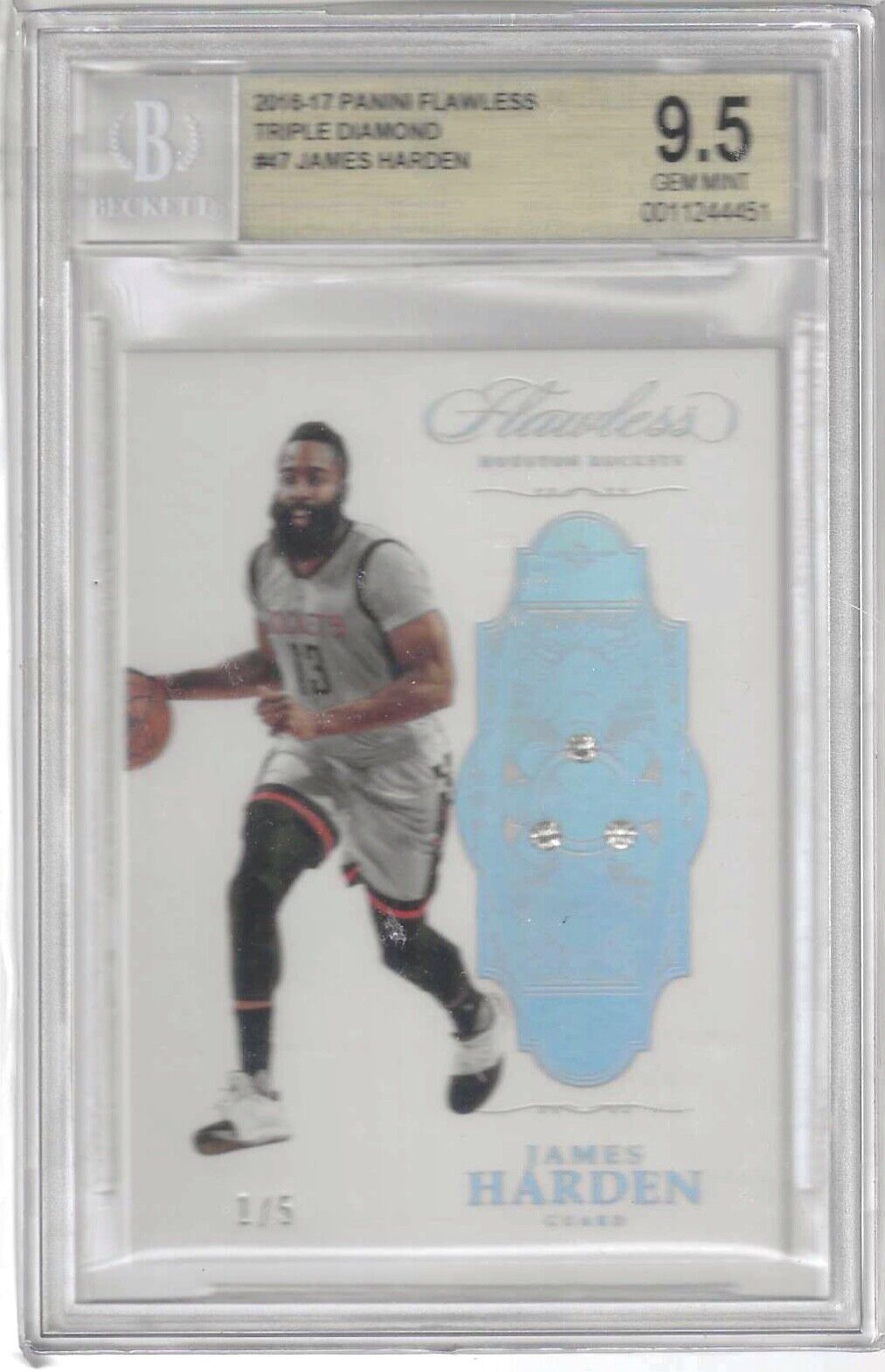 JAMES HARDEN 2016 PANINI FLAWLESS TRIPLE DIAMOND /5 BGS 9.5 GEM MINT POP 1/1