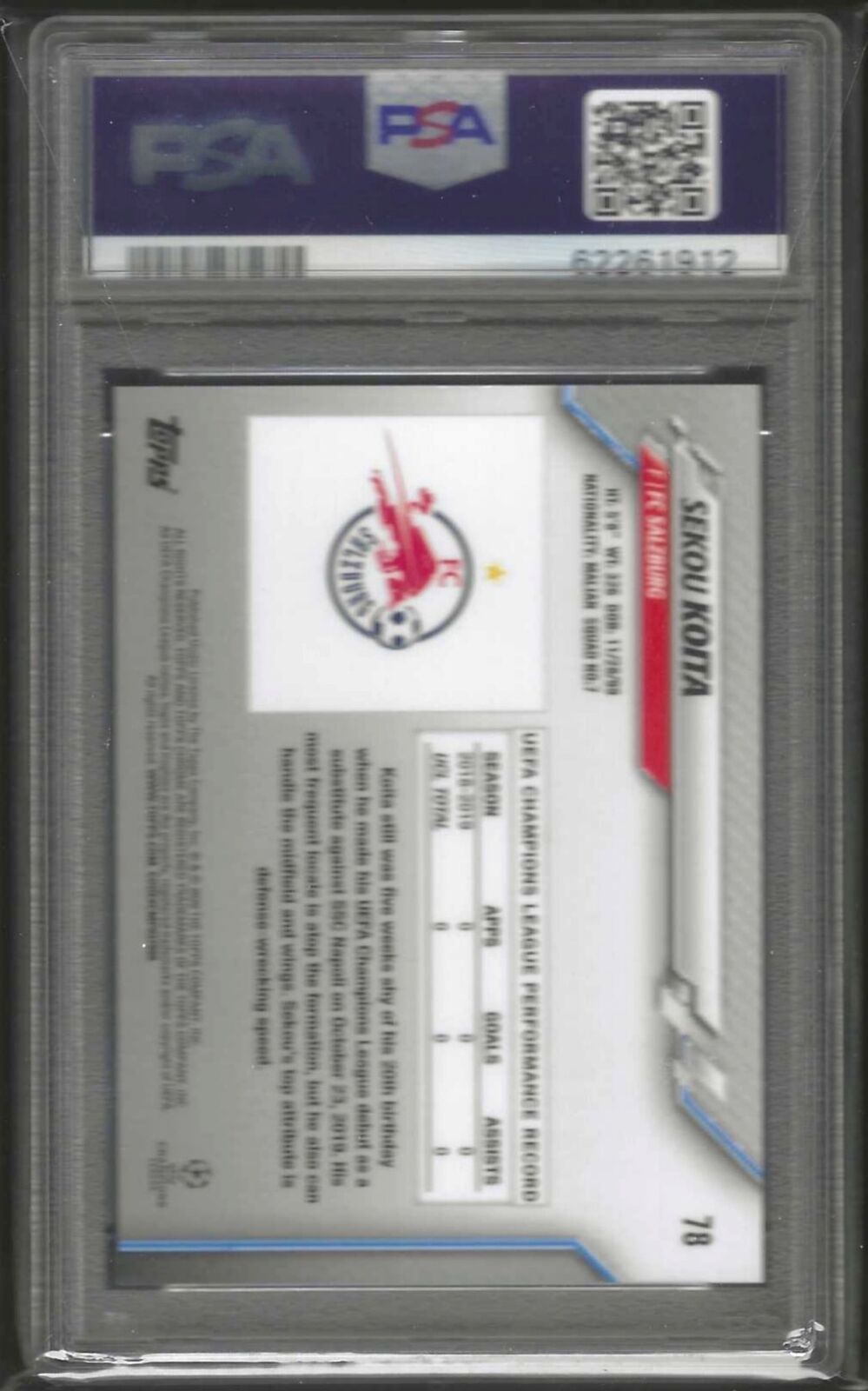 SEKOU KOITA 2019-20 TOPPS CHROME SPECKLE REFRACTOR RC #78 PSA 10 GEM MINT POP 6