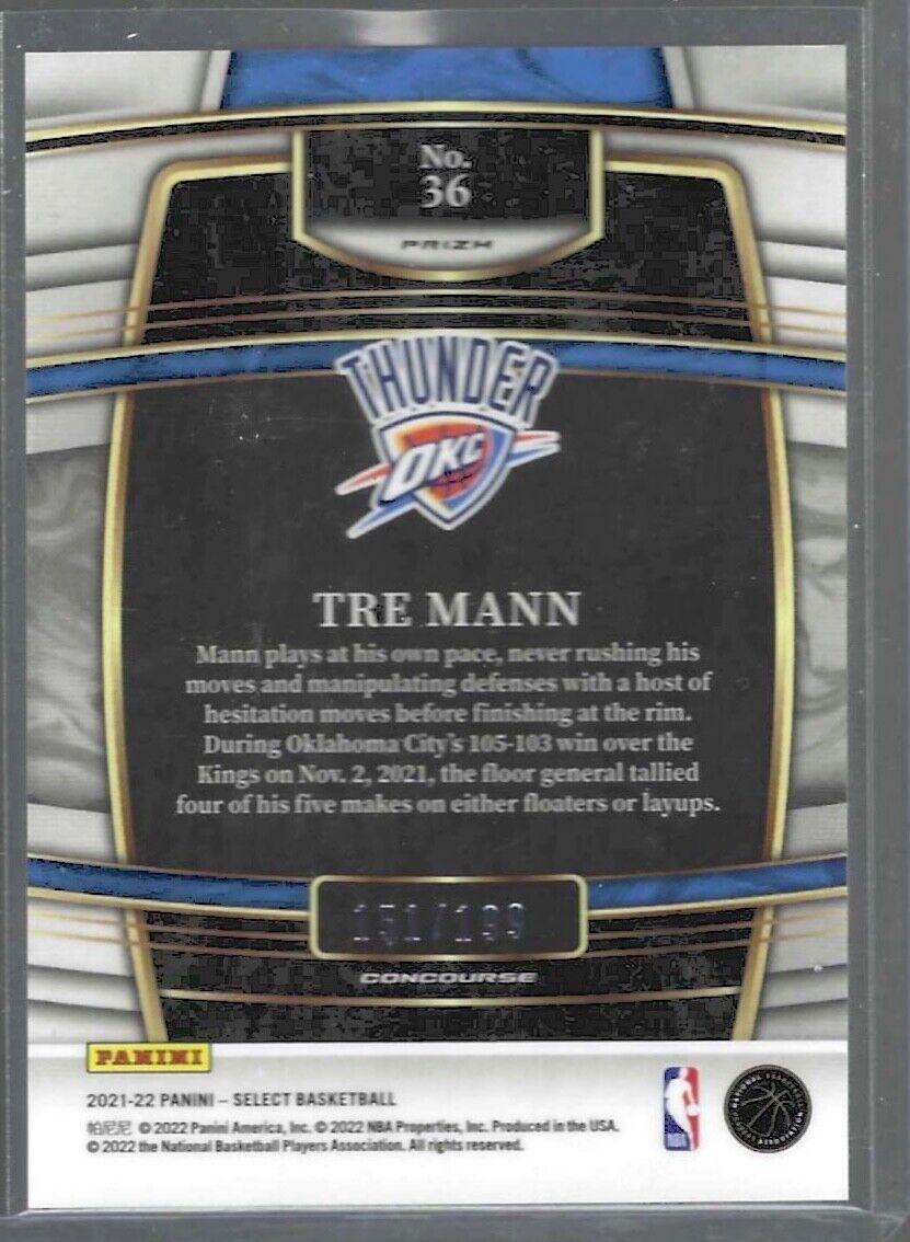 TRE MANN 2021-22 PANINI SELECT CONCOURSE RED PRIZM ROOKIE RC #D 151/199