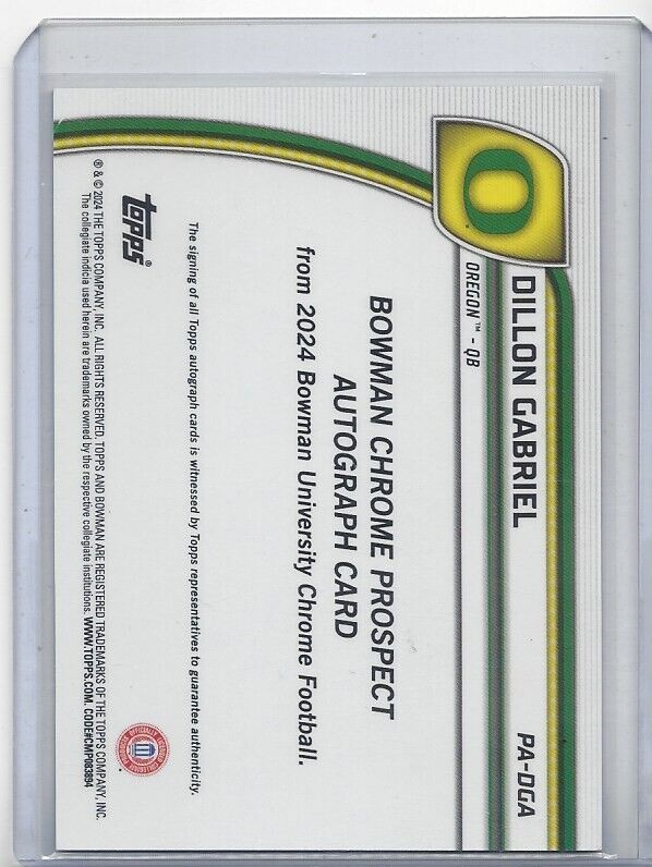DILLON GABRIEL 20224 BOWMAN CHROME UNIVERSITY BLACK GOLD REFRACTOR AUTO #D 24/24