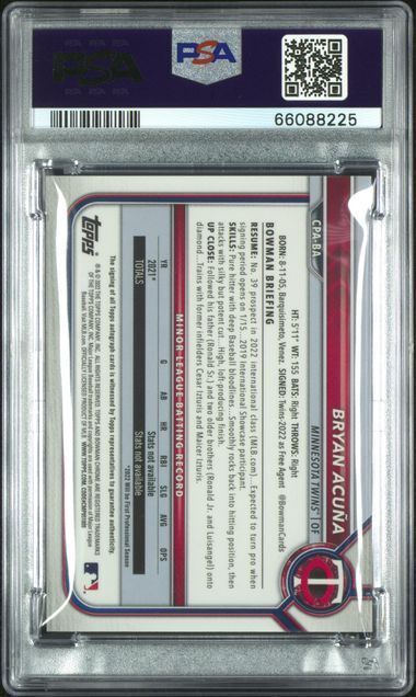 BRYAN ACUNA 2022 BOWMAN CHROME PROSPECTS 1S AUTO BLUE REFRACTOR #D /150 PSA 10