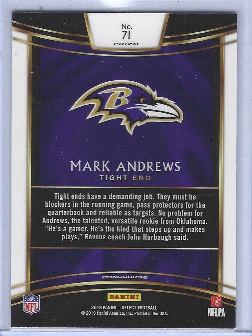 MARK ANDREWS 2018 PANINI SELECT CONCOURSE SILVER PRIZM ROOKIE RC #71