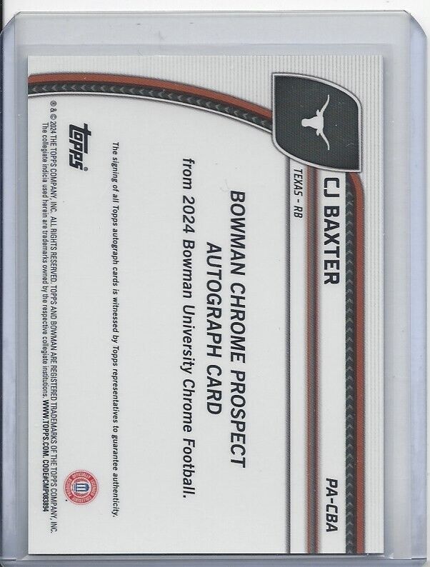 CJ BAXTER 20224 BOWMAN CHROME UNIVERSITY 1ST TEXAS AUTO