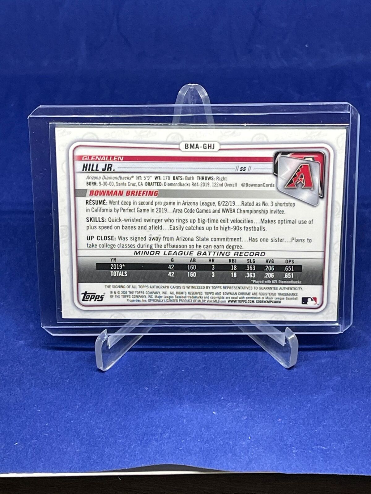 GLENALLEN HILL JR 2020 BOWMAN CHROME ON CARD AUTO MEGA BOX REFRACTOR PROSPECT