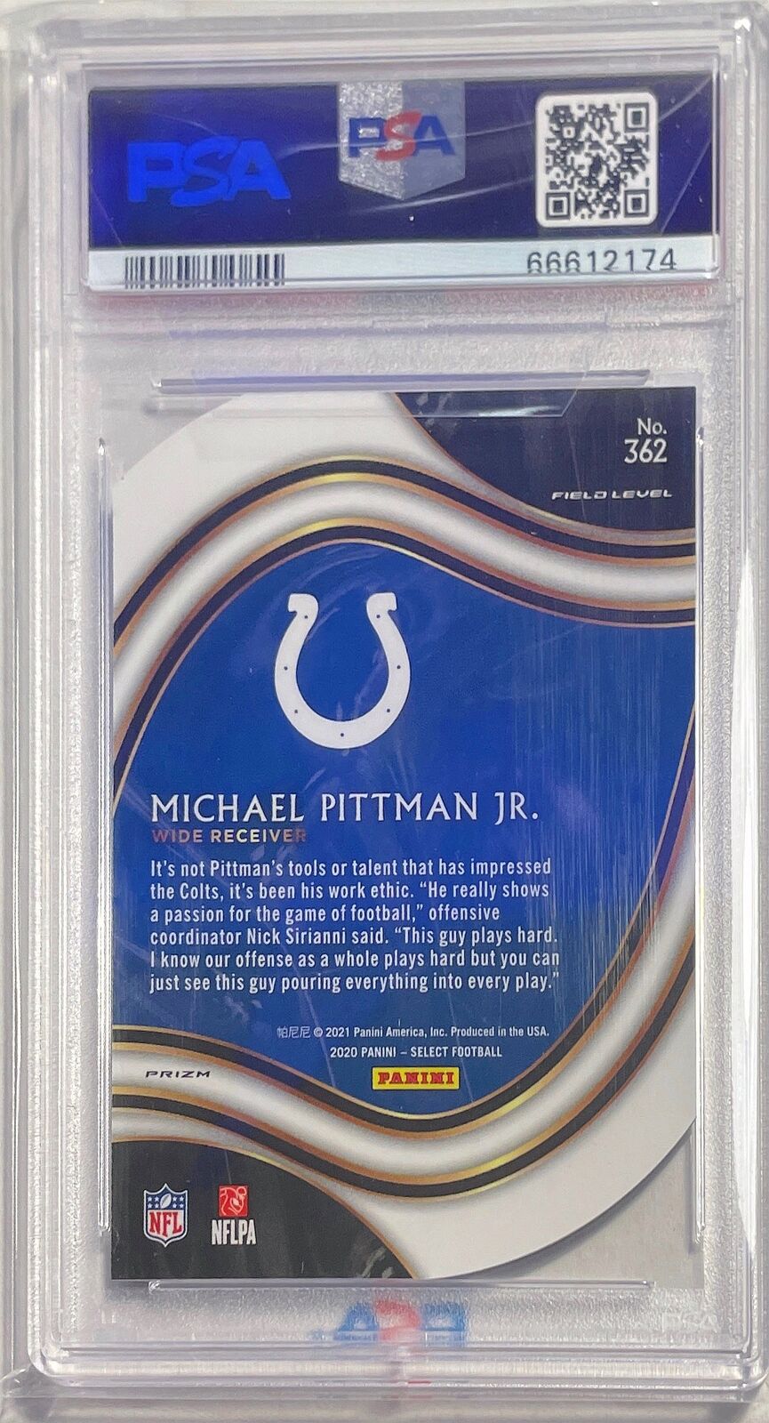 MICHAEL PITTMAN 2020 SELECT DIE CUT BLUE PRIZM FIELD LEVEL RC #362 PSA 10 POP 5
