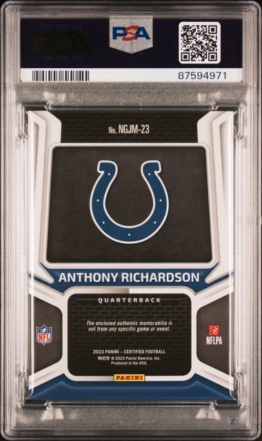 ANTHONY RICHARDSON 2023 CERTIFIED JERSEY MIRROR BRONZE RC #D 85/349 PSA 9 POP 4