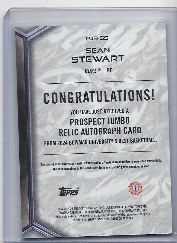 SEAN STEWART 2023 BOWMANS BEST UNIVERSITY PATCH AUTO SILHOUETTE REFRACTOR #D /49