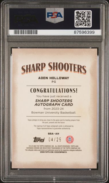 ADEN HOLLOWAY 2023 BOWMAN CHROME SHARP SHOOTERS ORANGE REFRACTOR AUTO /25 PSA 10
