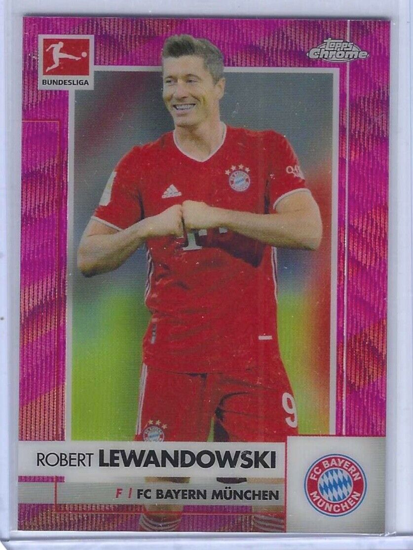 ROBERT LEWANDOWSKI 2020-21 TOPPS CHROME BUNDESLIGA PINK WAVE REFRACTOR #D 68/75