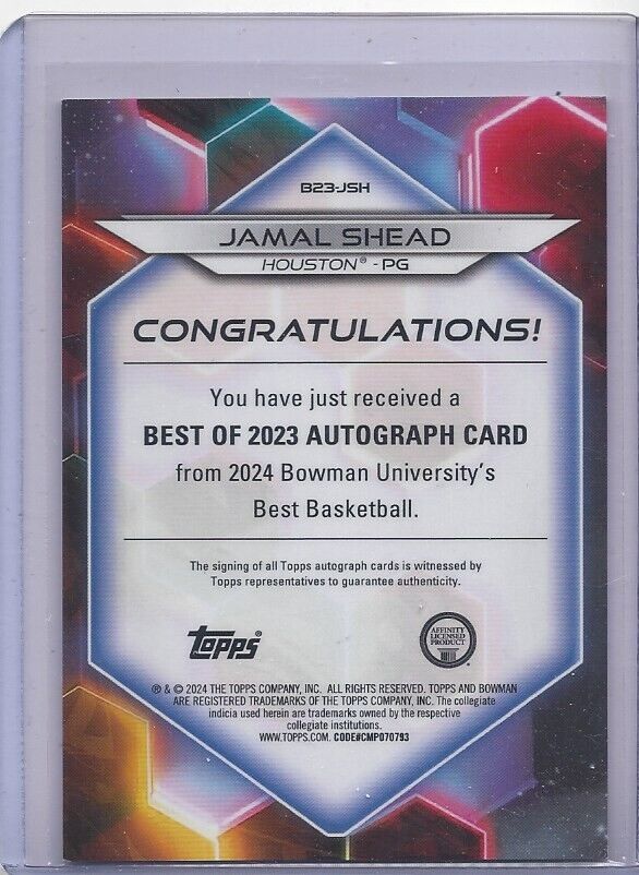 JAMAL SHEAD 2023 BOWMANS BEST UNIVERSITY HOUSTON REFRACTOR AUTO #D /125