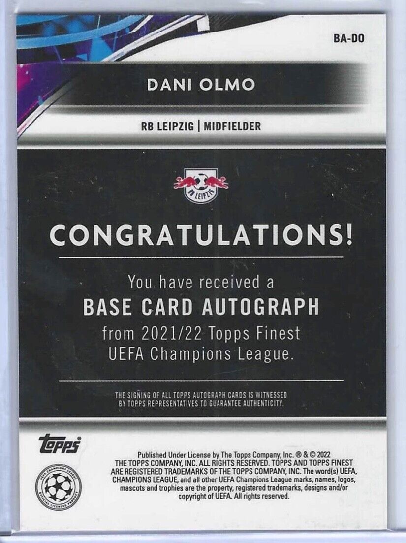 DANI OLMO 2021-22 TOPPS FINEST UCL SILVER REFRACTOR AUTO #BA-DO