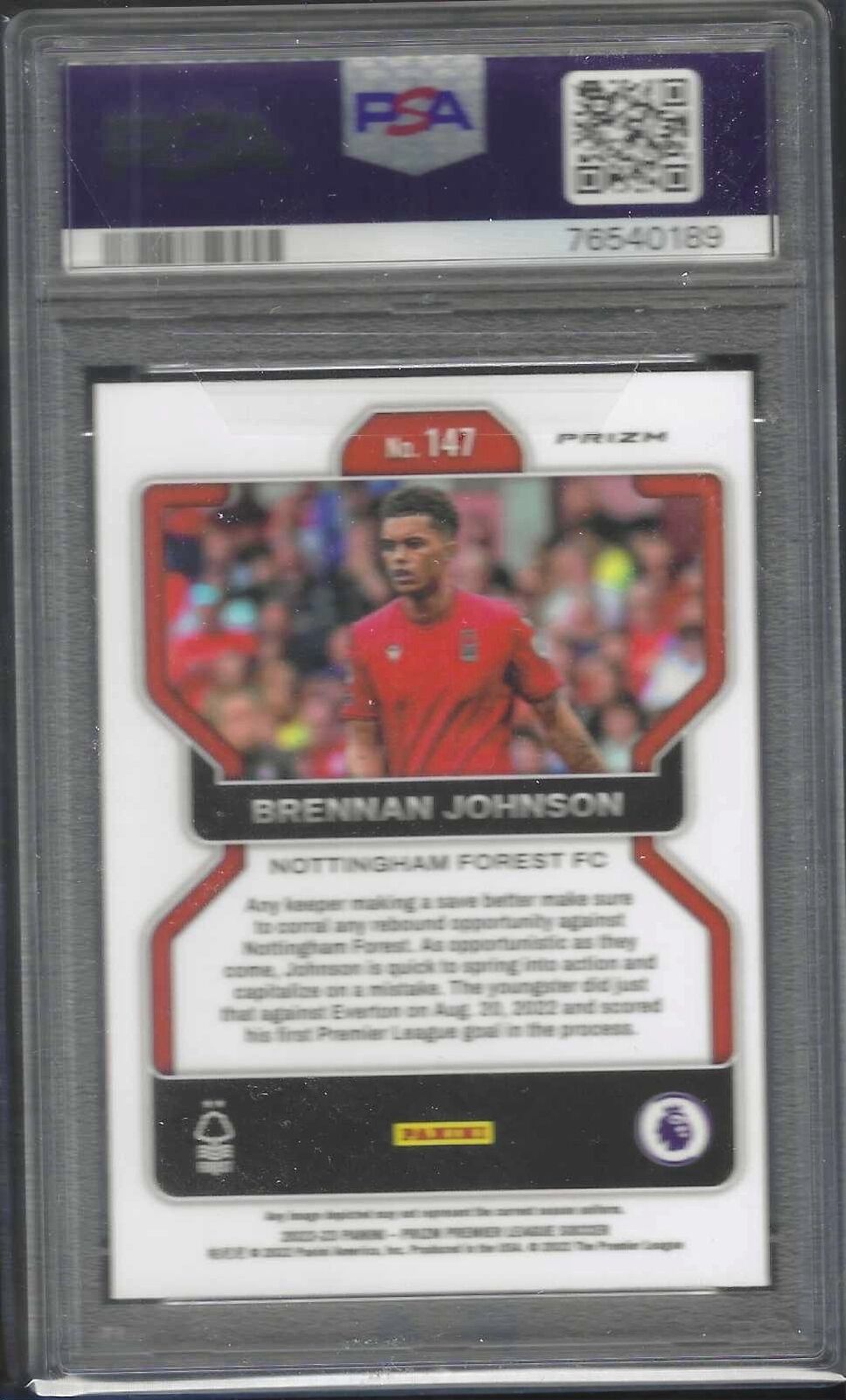 BRENNAN JOHNSON 2022 PANINI PRIZM EPL SILVER PRIZM ROOKIE RC #147 PSA 10 POP 5