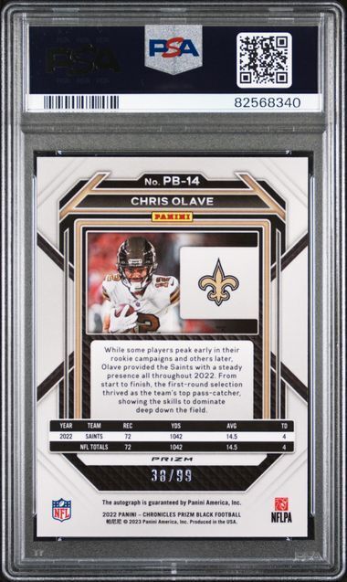 CHRIS OLAVE 2022 PANINI CHRONICLES PRIZM BLACK RED AUTO RC /99 PSA 10 GEM POP 5