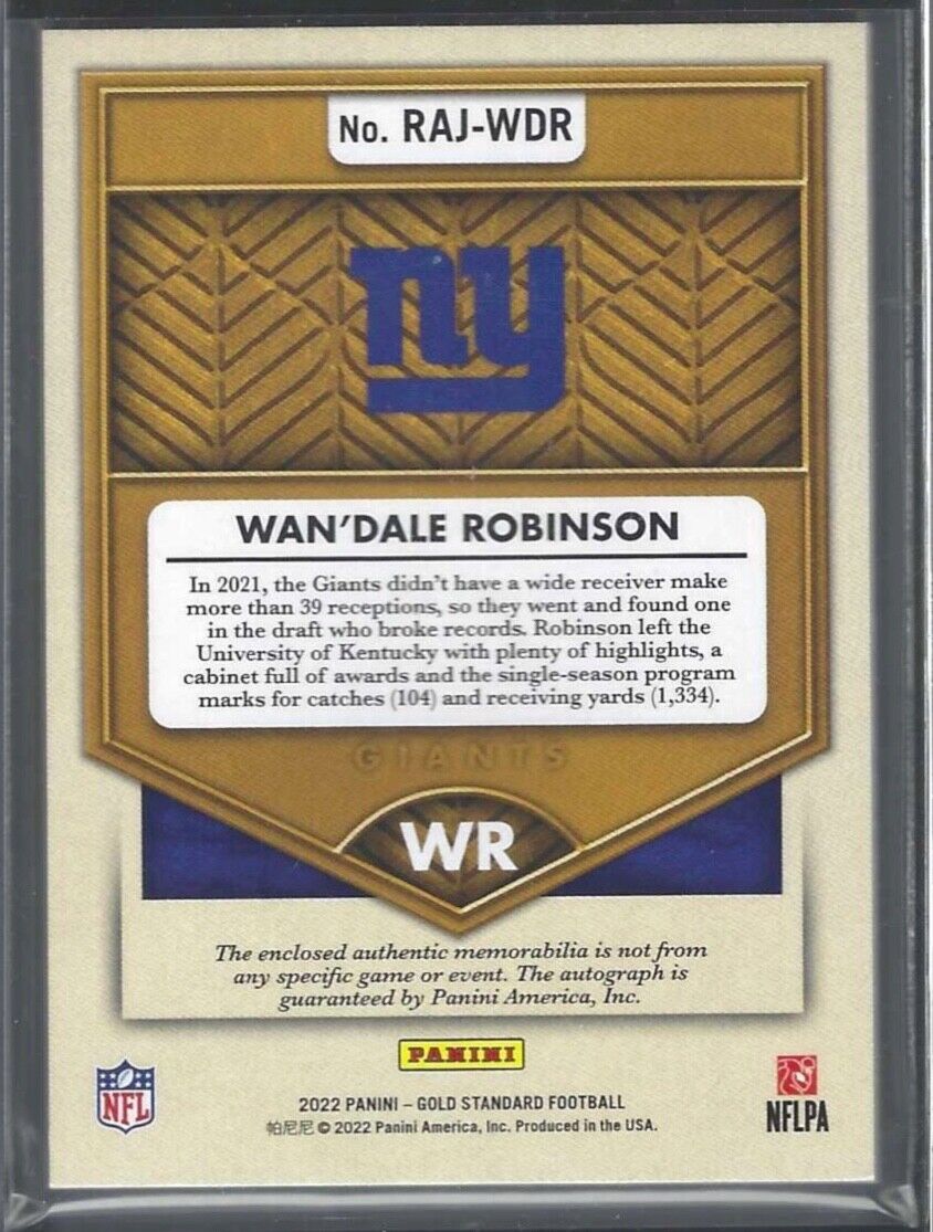 WAN'DALE ROBINSON 2022 PANINI GOLD STANDARD ROOKIE JUMBO PATCH AUTO RC #D 23/49