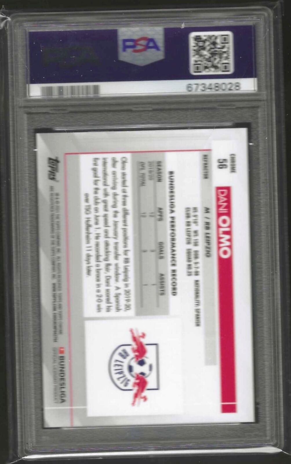 DANI OLMO 2020-21 TOPPS CHROME SILVER REFRACTOR RC #56 PSA 10 GEM MINT POP 9